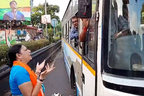 BJP's Bengal Bandh: BJP MLA Agnimitra Paul appeals to a bus driver to cooperate during the party's 12-hour general strike in Kolkata